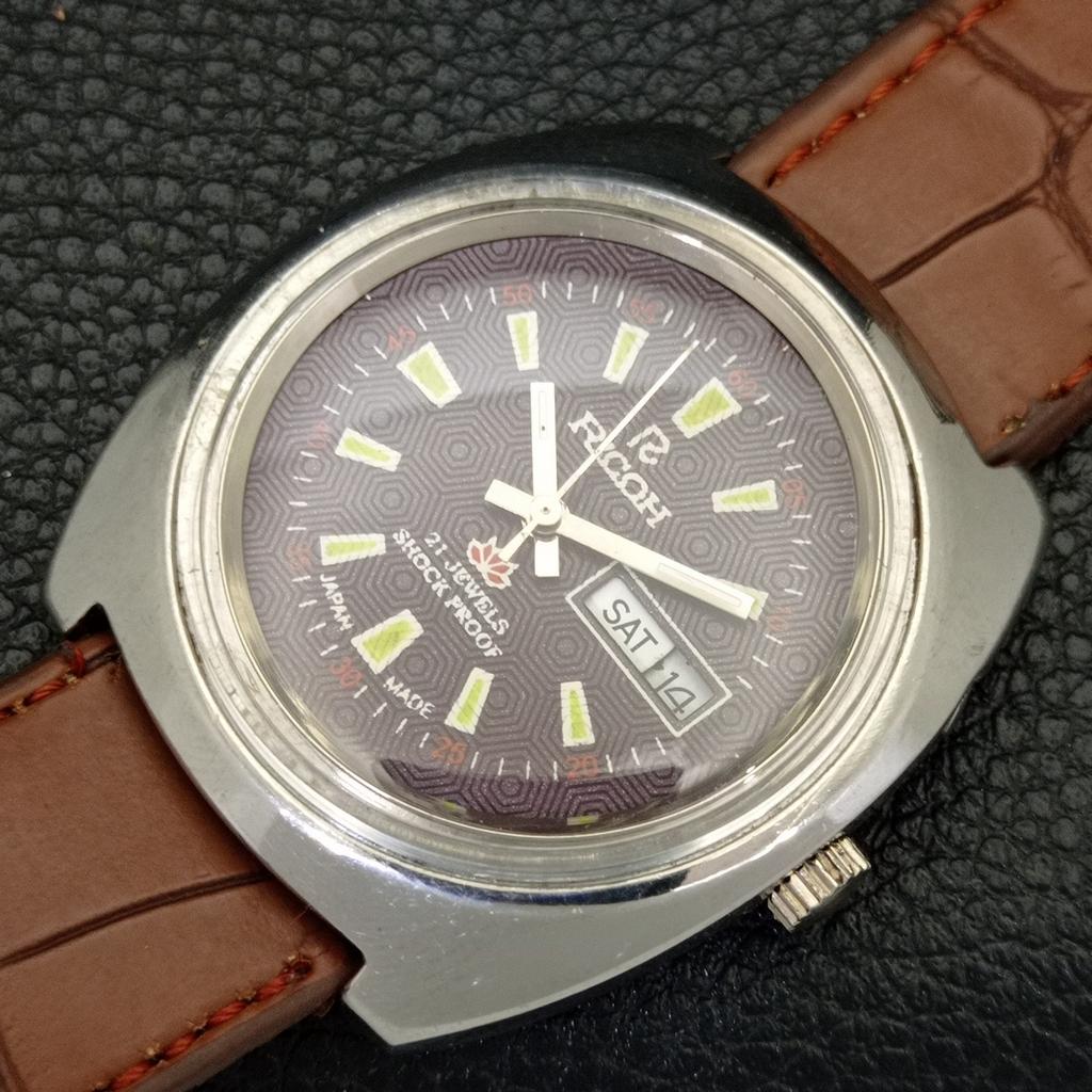 JAPAN VINTAGE RICOH R31 AUTOMATIC MENS BROWN COLOR DIAL WATCH A701954-5 R207-a701954