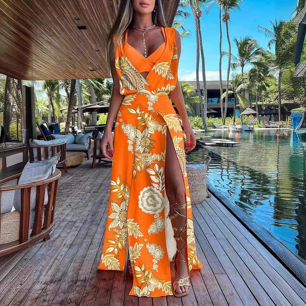 BITCED Ärmelloses Sommerkleid mit V-Ausschnitt und bedrucktem Saum für Damen