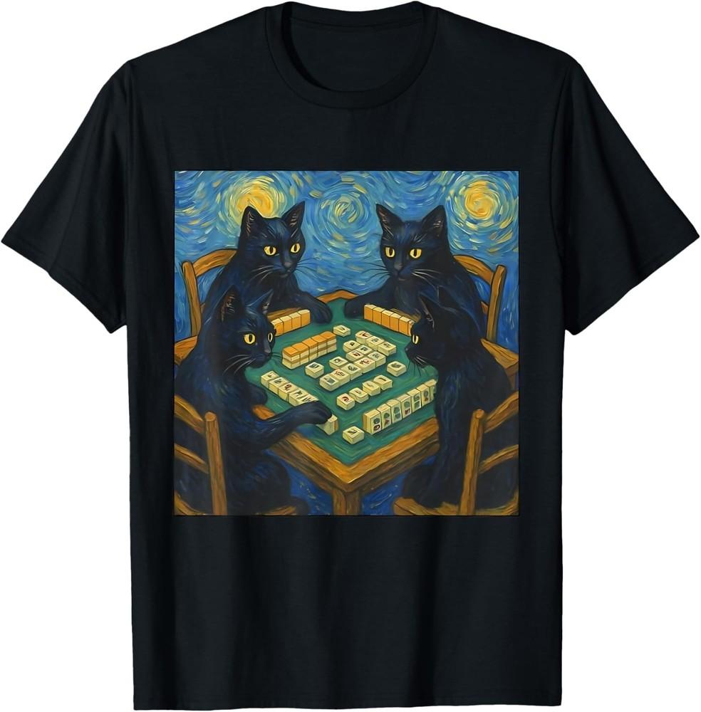 

Van Gogh Starry Night Cat Playing Mahjong Chinese Tile Game unisex TShirt Unisex T-Shirt S