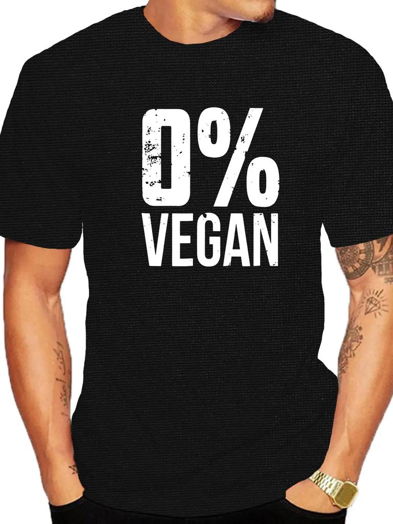 Daily Shirt Funny Printed T-shirt “ 0% Vegan ” Vegetarian T-shirt Vegetarian Printed Short Slee