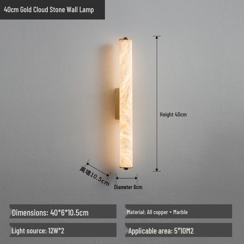New Chinese Retro All-Copper Marble Wall Lamp - Luxury Bedside Lighting