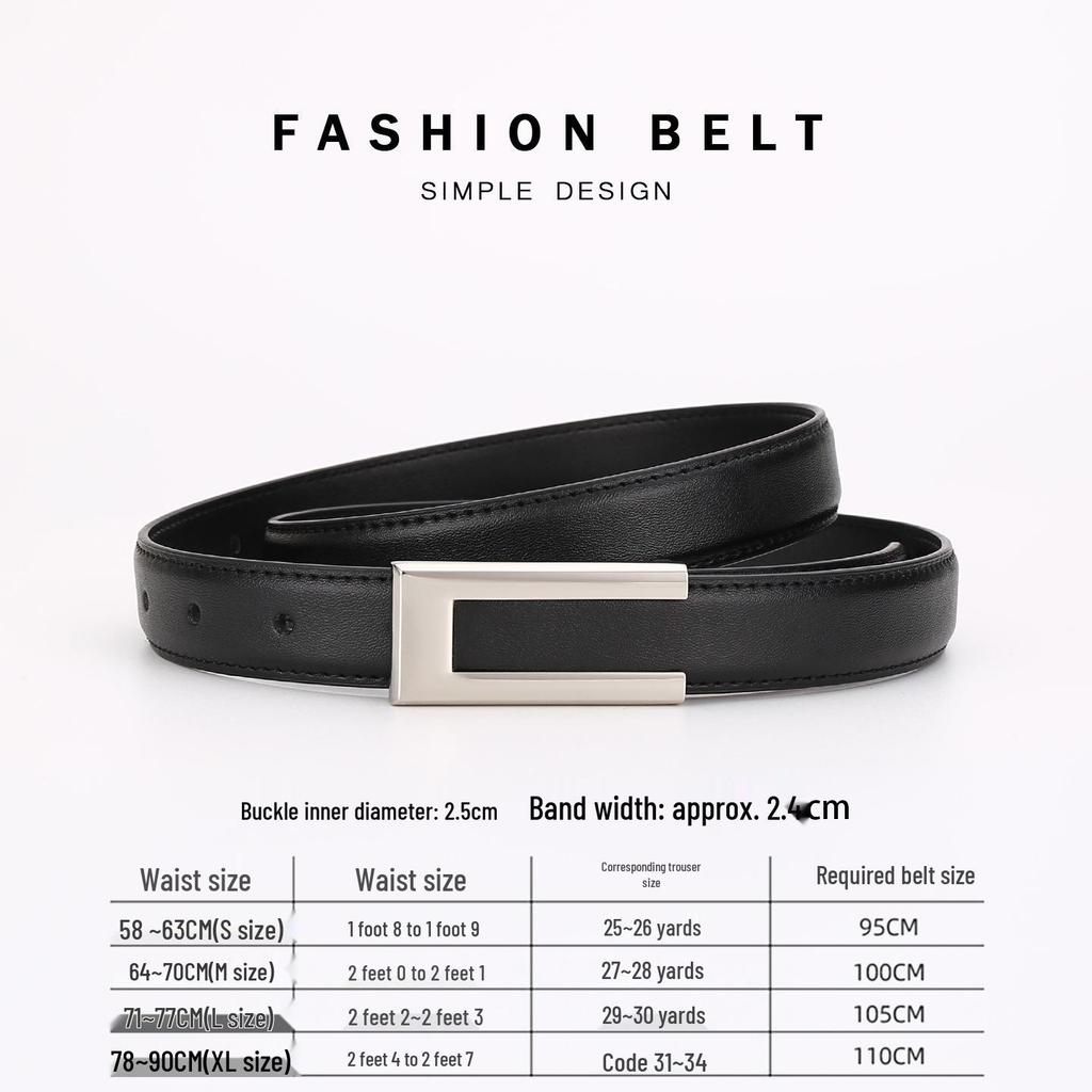 Women's Fashionable Gold Buckle Leather Belt - Versatile Cowhide Waistband for Dresses and Pants