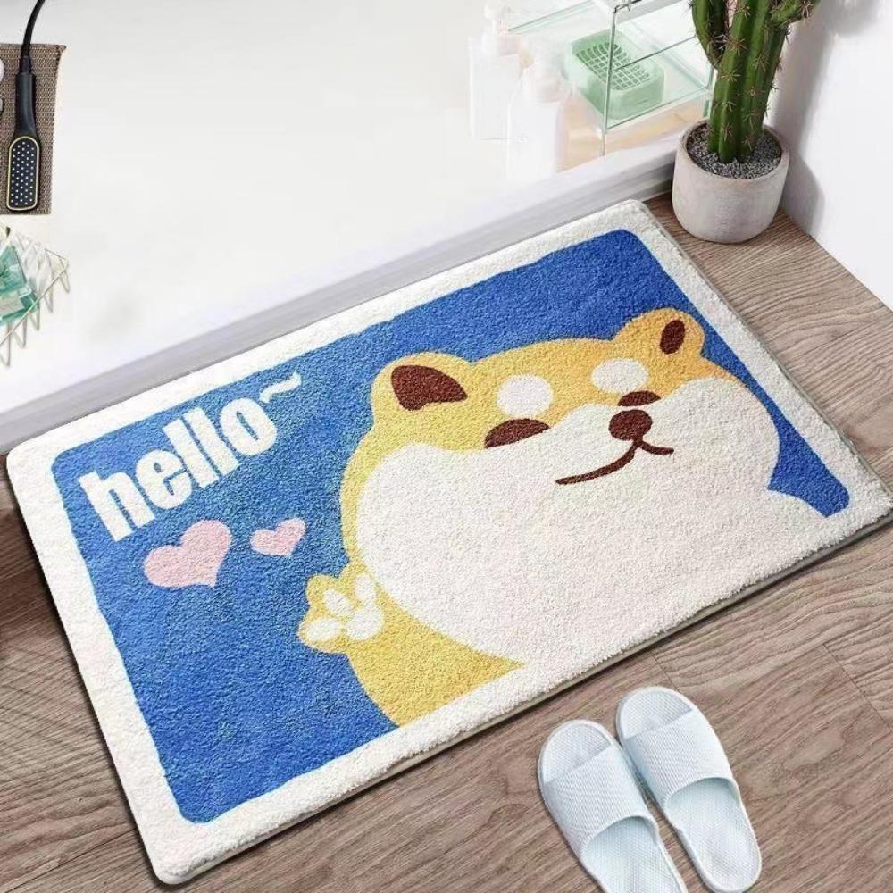 2pcs Cartoon Imitation Cashmere Floor Mat Non-slip Carpet Door Absorbent Floor Mat