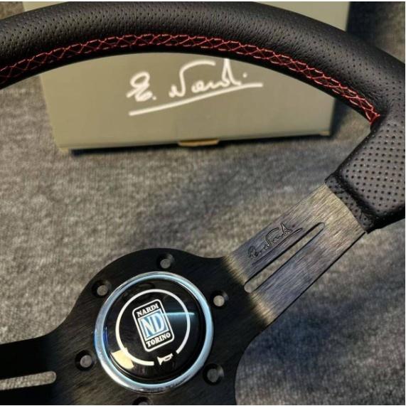NARDI steering wheel 14 inch leather sports steering wheel for racing drift black x red line new