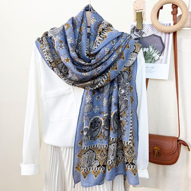 Ethnic Style Cashew Print Long Scarf for Women with High-end and Versatile Classic Pattern for Travel Sunscreen Shawl