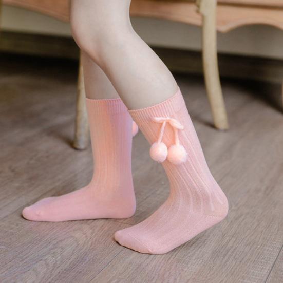 1 Pair Baby Socks Two Balls Knitted Autumn Winter Elastic Opening Middle Tube Toddler Girls Socks for Home