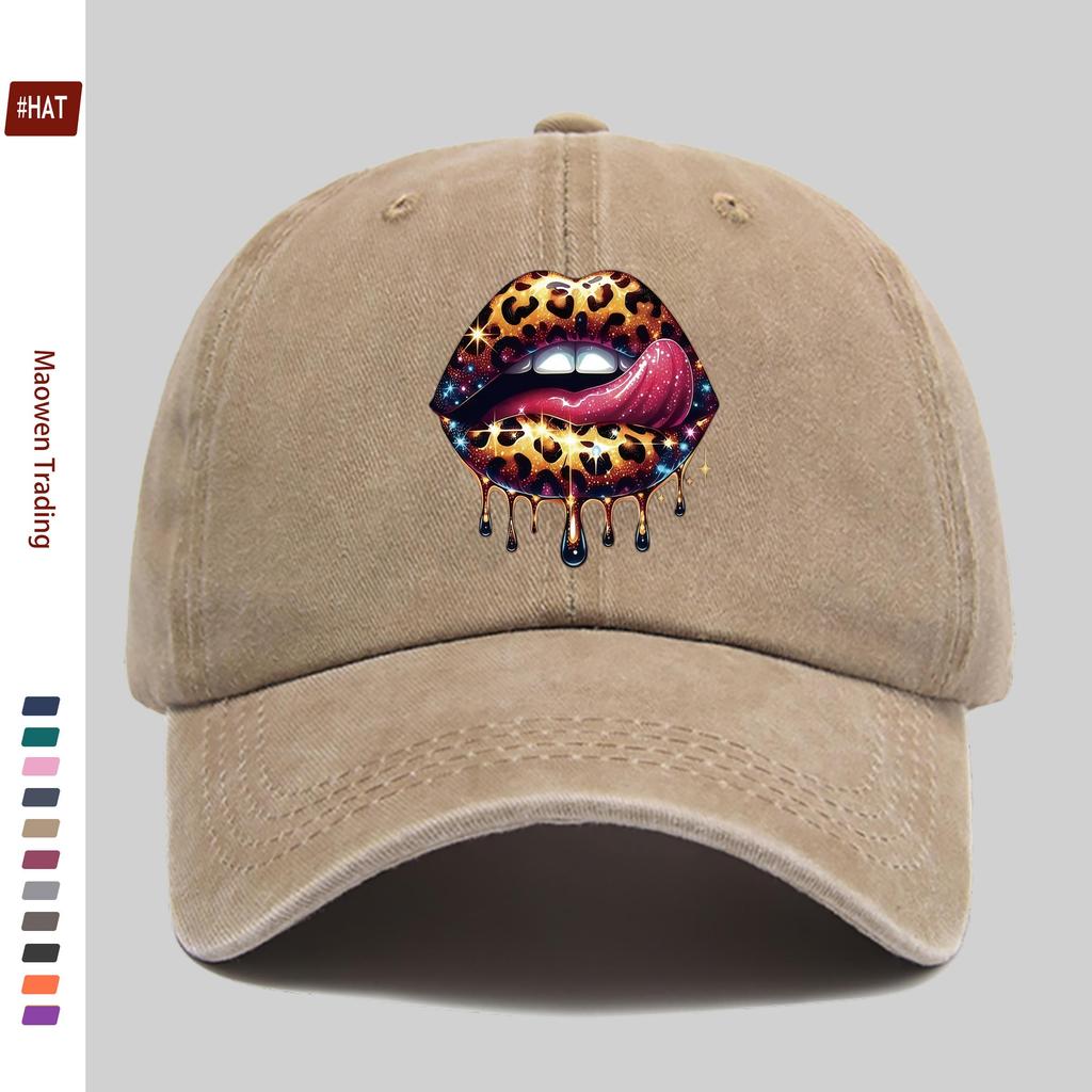 Pc Leopard Print Lip Pattern Baseball Cap Party Prom Music Festival Decor Papa Hat Truck Driver Sun Hat Washable Adjustabl