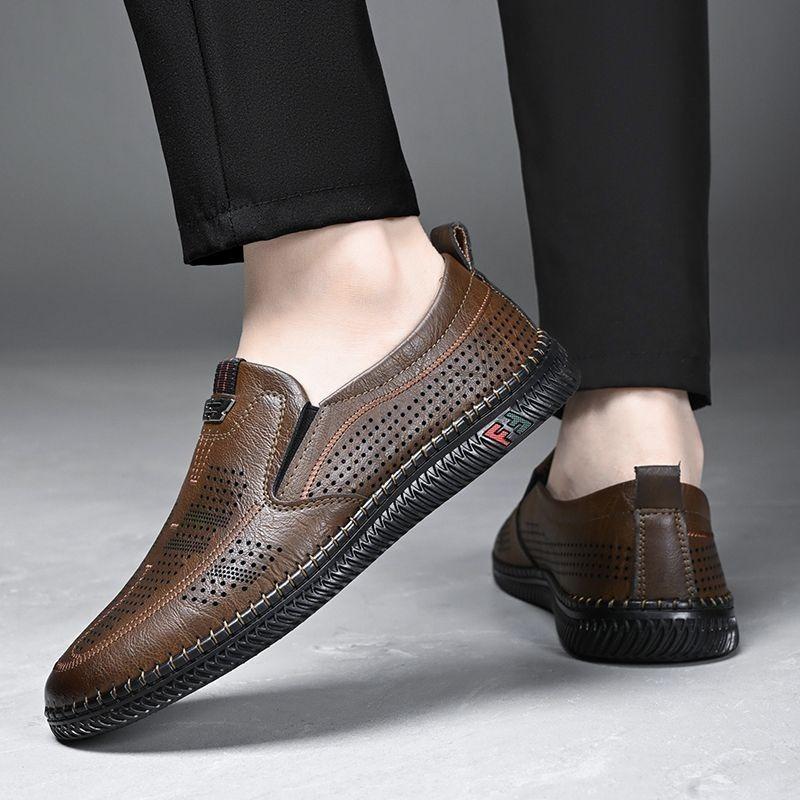 Men's shoes leather casual soft leather soft-soled shoes breathable hollow men's leather shoes casual shoes