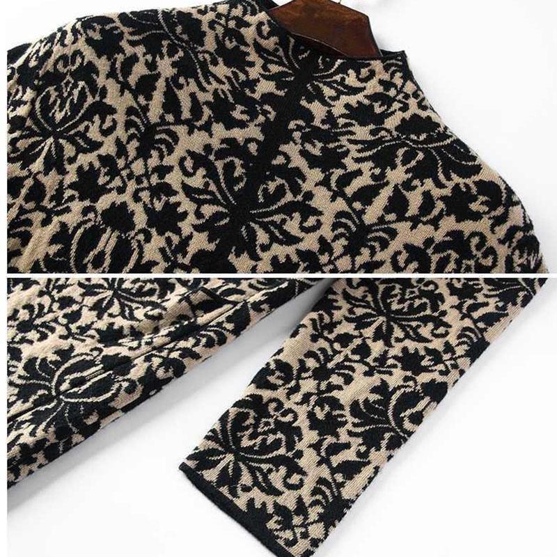Autumn Winter New High-end Temperament Long-sleeved Jacquard Knitted Dress Women's Slim Long Base Sweater Dress Pullover High Neck Sweater