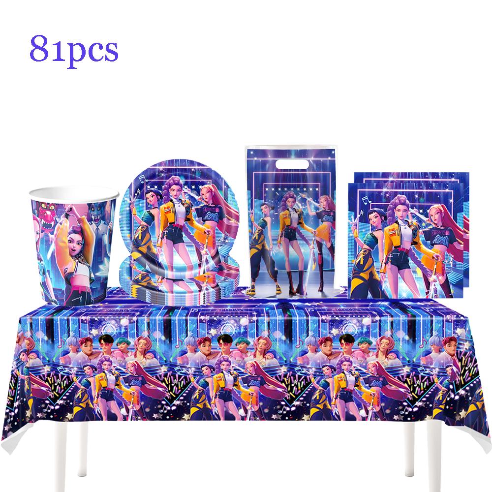 Nuovo Set Festa con Palloncini Cacciatore di Demoni K-pop Stendardo Tavola Decorazioni Festa di Compleanno Festa Kpop Coreana Anime Palloncini Topper per Torta