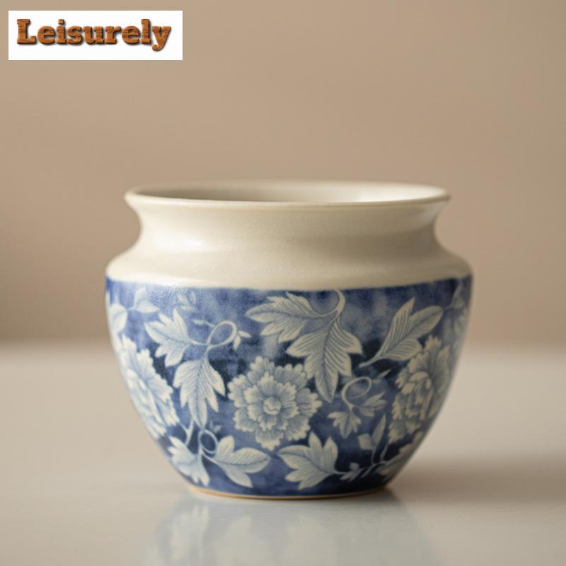 500ML Soda Glaze Yuan Blue and White Jianshui Tea Wash Tea Residue Bucket Tea Garbage Can Chaxi Cha Accessories Decoration