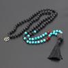 Volcanic Stone 108 Beads Prayer Necklace with Tassel - Long Sweater Chain