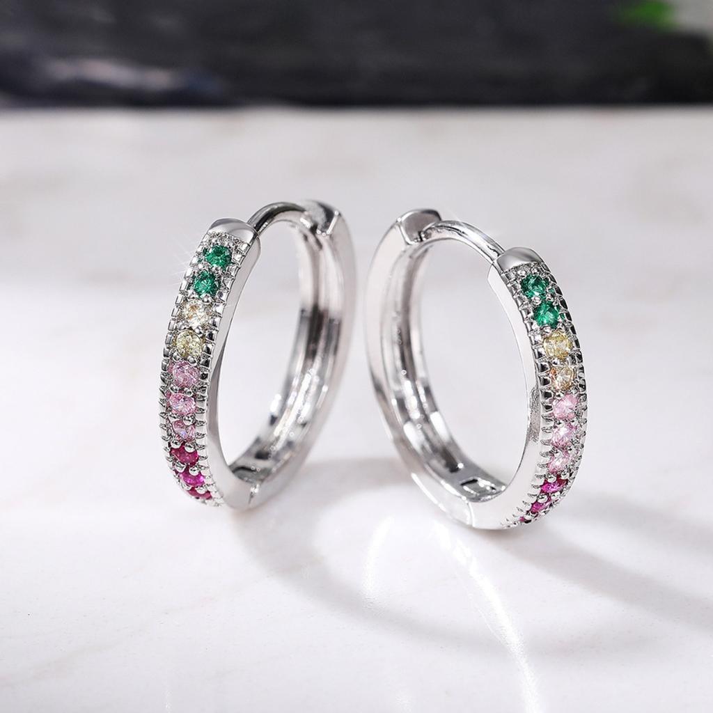 Rainbow Color Stone Huggie Hoop Earrings for Women Trendy Daily Jewelry