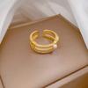 Real Gold Double-Layer Pearl Full Diamond Ring Opening Adjustable Simple Jewelry Japanese Ring Couple Ring