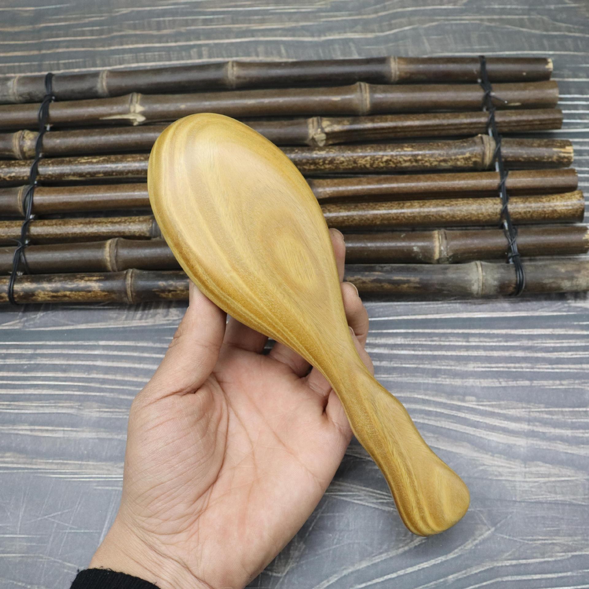 Green Sandalwood Long Handle Massage Comb - Handmade, Painted Cushion Comb for Hair & Scalp Care