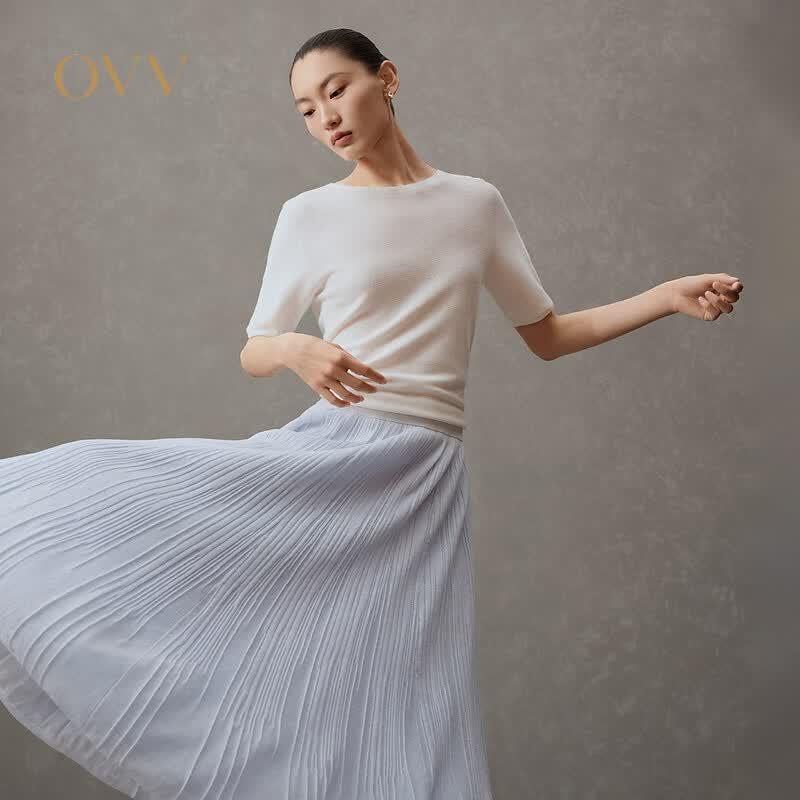OVV Lightweight Pleated A-Line Midi Skirt L