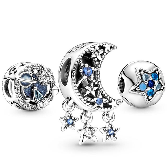 3pcs /Lot Blue Enamel Globe Charms Beads Star Pendant Fit Diy Brand Charm Bracelets Necklaces For Women Fashion Jewelry Making