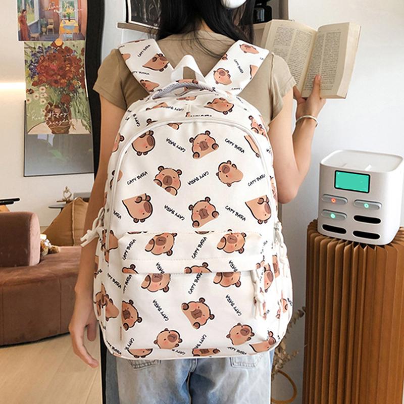 Large Capacity Lightweight Backpack Cartoon Capybara School Bag Student Schoolbag Adjustable Straps Backpack Gifts