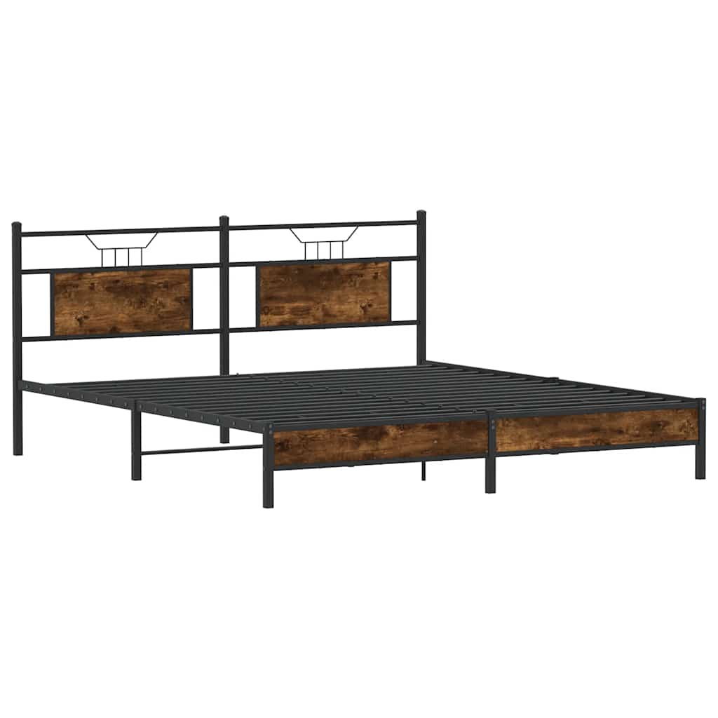 Bed Frame Without Mattress Smoked Oak Finish 183 X 203 Cm Engineered Wood