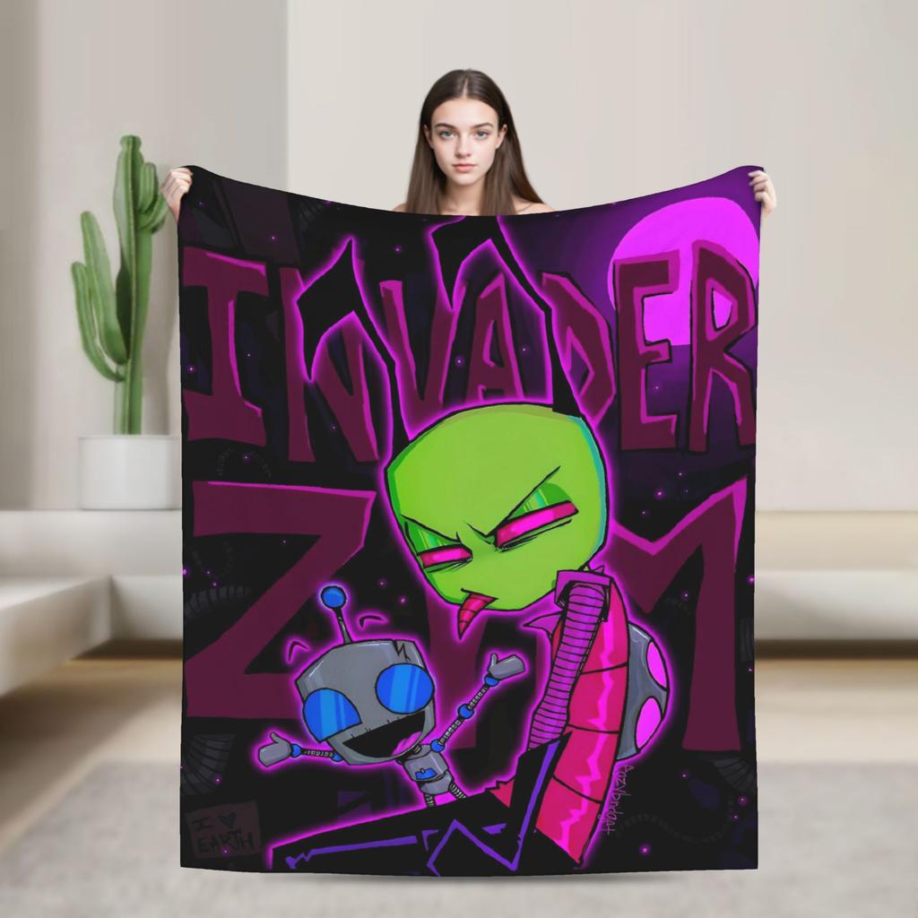 Invaders Zims Alien Cartoon Blanket Quality Warm Soft Throw Blanket Winter Picnic Couch Bed Fluffy Bedspread