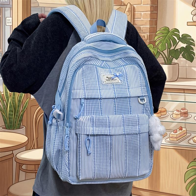 Plaid Backpack Student Class Commuter Schoolbag Women's Lightweight Multi-Compartment Large Capacity Backpack