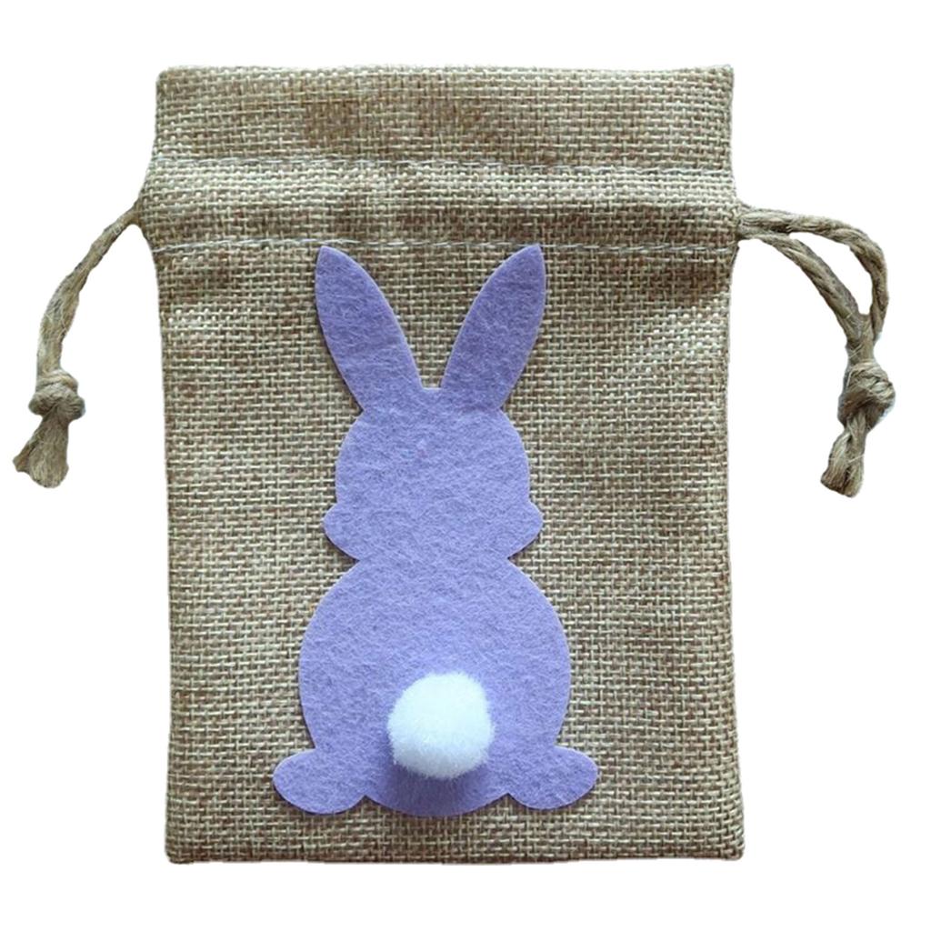 Easter Bunny with Tail Drawstring Gift Bag Line Cloth Storage Pouches Supplies for Children Day Food Cookie Package