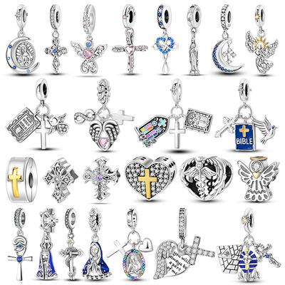 925 Zilver Maagd van Guadalupe Motief Hangende Kruis Hanger Kralen Bedel voor Vrouwen Past op Originele Bedelarmband DIY Sieraden