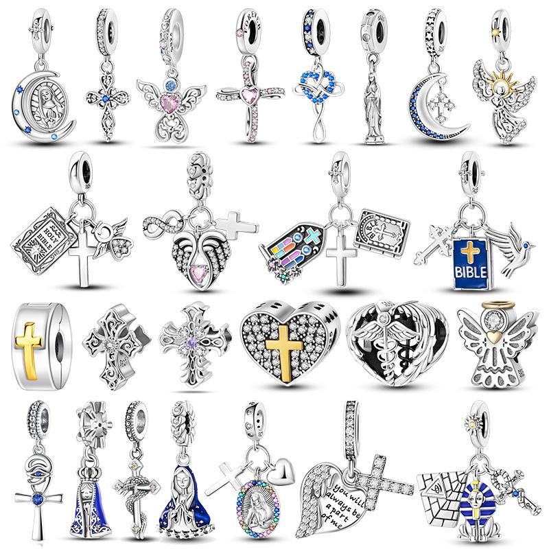 Copper Virgin Of Guadalupe Motif Dangle Cross Pendant Beads Charm For Women Fit Original Charms Bracelet Diy Jewelry