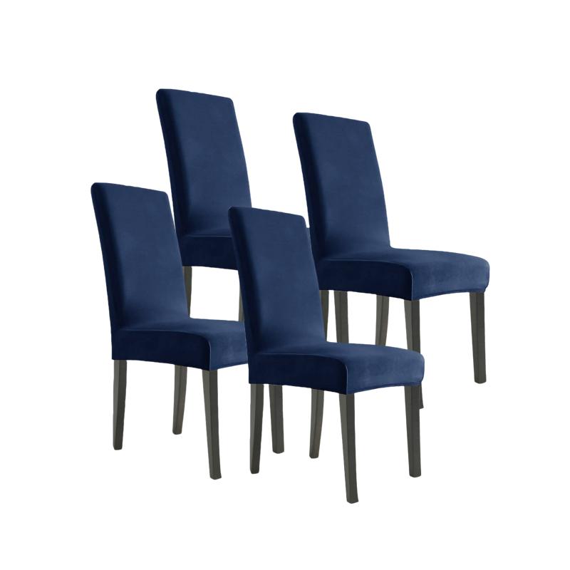 Simple Solid Velvet Fabric 4pcs Chair Cover Super Soft Chair Covers for Dining Room Seat Cases Stretch for Banquet Autumn Winter