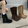 2025 autumn new autumn button two wear round head thick heel thick bottom knight thin medium tube Martin female hot girl boots