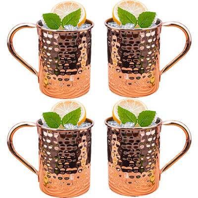 4 Stück Cocktail-Weinglas Moskau Mule Becher Edelstahl Gehämmert Kupferbeschichtet Bierbecher Kaffee Barwerkzeuge Trinkgeschirr für Ramadan