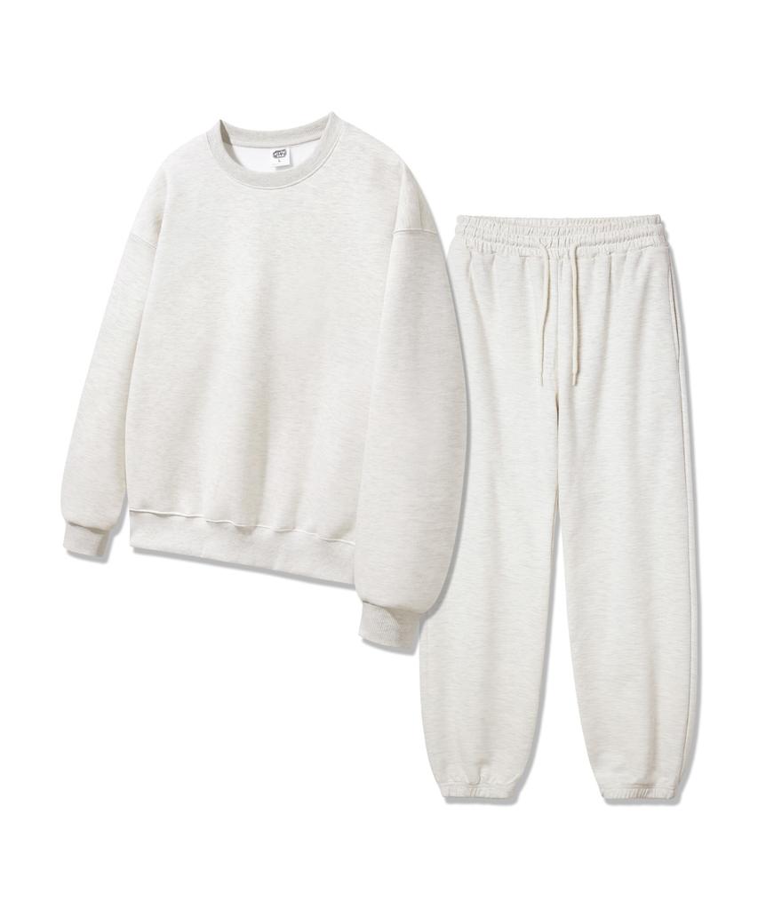 ALVINCLO [Set][Fleece-Lined] Plain Oversized Sweatshirt Jogger/Semi-Wide Pants Set