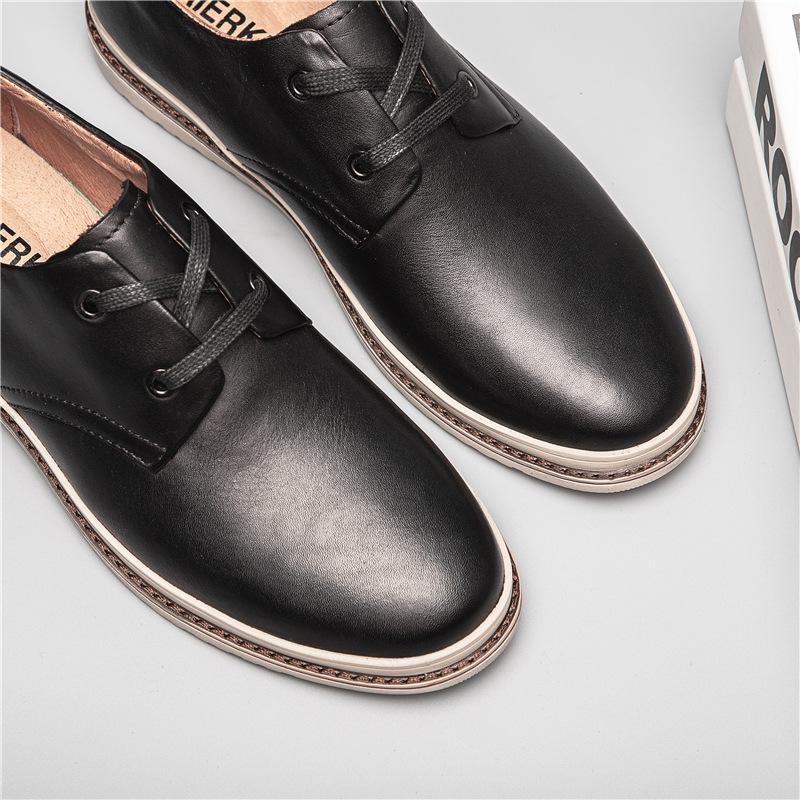 Skateboardové boty Pánská první vrstva hovězí kůže Nové ploché podpatky Měkký spodek Šněrování s kulatou špičkou Obuv pro volný čas odolná proti opotřebení