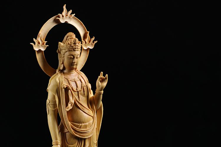 21CM Boxwood Carving Furnishing Ornaments Wood Crafts Buddha Statue Guanyin Sculpture Gifts