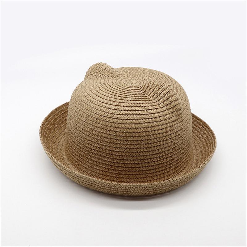 Cute Baby Solid Color Hat With Ears Summer Straw Hat Children Beach Sun Hats
