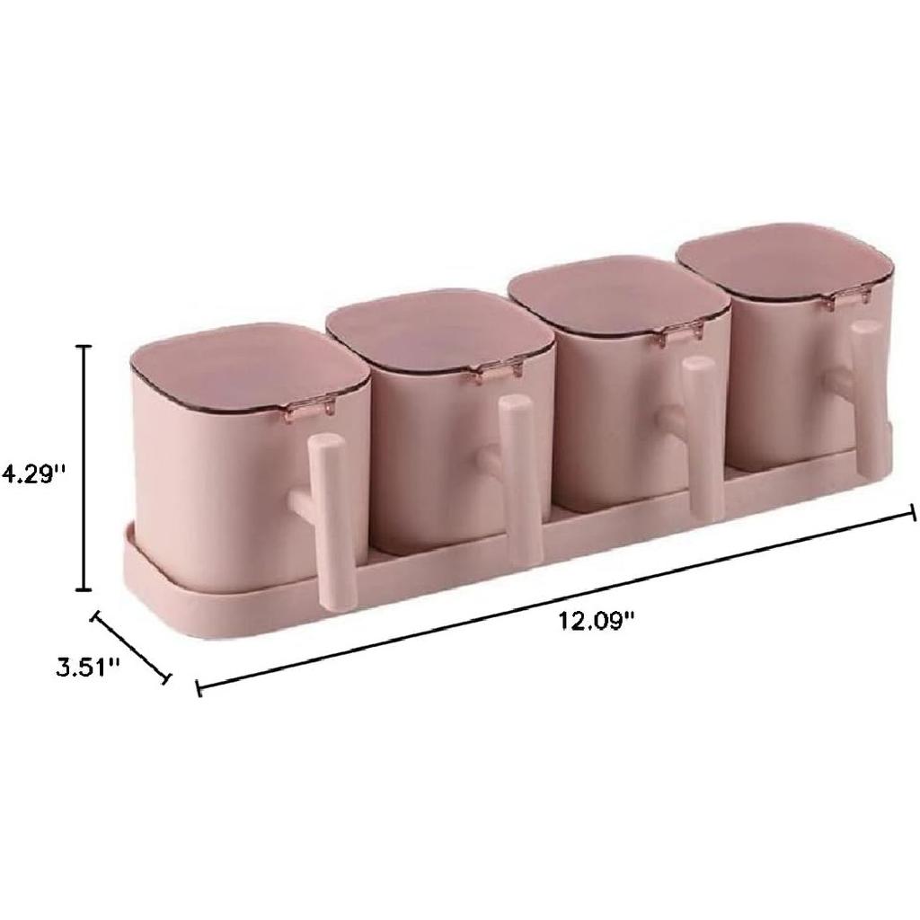 Pink 4-Piece Seasoning Box Set - Feminine Modern Style - Condiment Pots - 31 X 11 X 9CM / 12.2 X 4.33 X 3.54inches