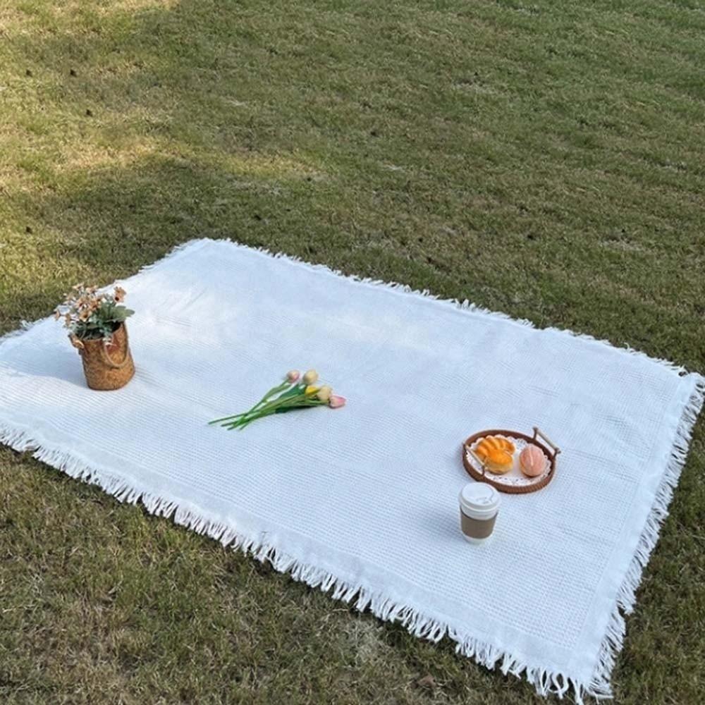 Linen Outdoor Picnic Mat Large Size Camping Ground Cloth Washable Tablecloth with Tassel  Grassland