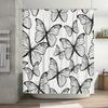 Black White Butterfly Printed Waterproof Shower Curtain Set for Bathroom Decor Home Textiles
