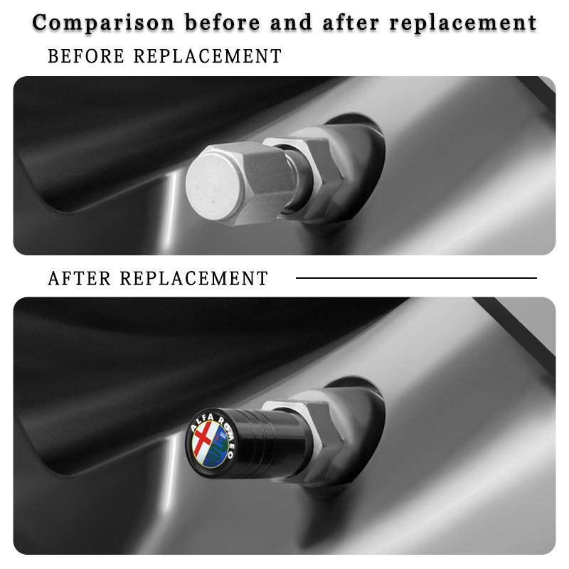 4Pcs Car Wheel Tire Valve Stem Cap Airdust Waterproof Cover For Alfa Romeo Sportiva 156 Stelvio Giulia Giulietta 147 159 GT rvcr43
