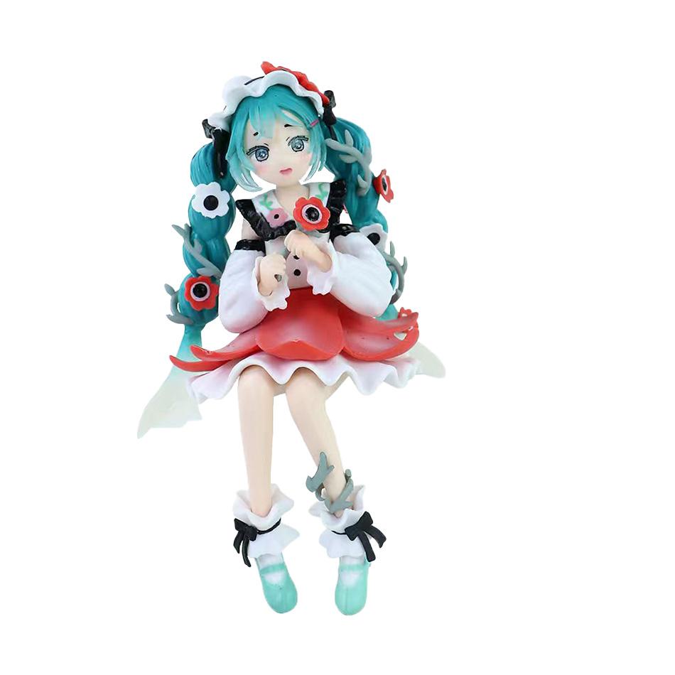 New Hatsune Miku Anime Figure Pink Sakura Sitting Position PVC Figure Model Toy Decoration Collect Gifts Children Birthday Gift