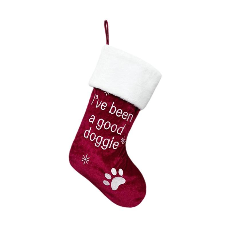 

New Flannel Christmas Stocking Gift Bag with Santa Embroidery and English Design Ideal for Tree Ornament Decoration