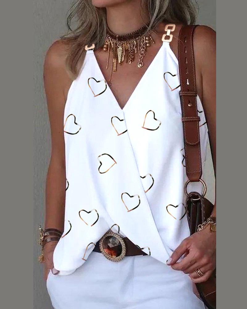 2023 Women's V-Neck Metal Buckle Printed Summer Vest Top