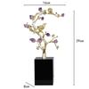 Metal Handicraft Golden Tree Crystal Flower Brass Amethyst Decoration Golden Bird Metal Decorative Figurines Home Decoration