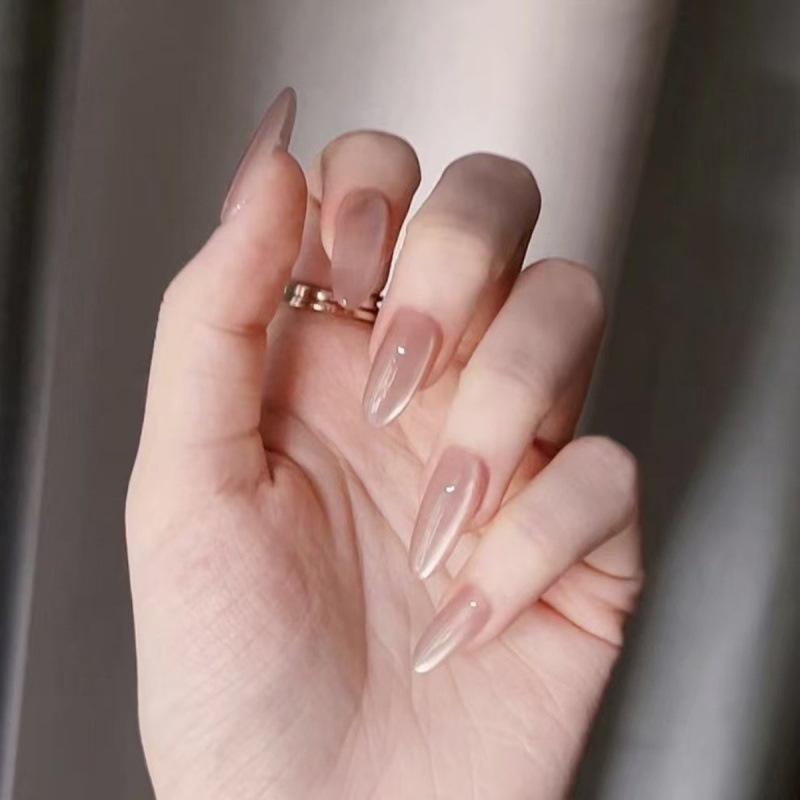 Handmade Nude Color Cat Eye Detachable False Nails with Suction Wear