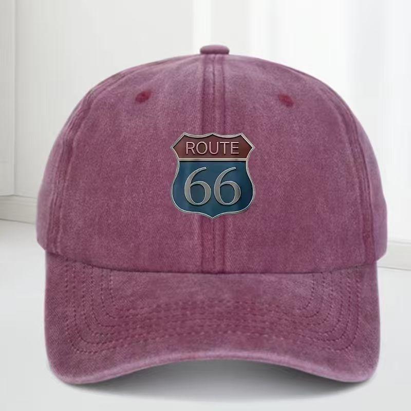 Route 66 Print Baseball Cap for Outdoor Sports and Leisure - Breathable and Drying - Classic Washed Vintage Style Hat