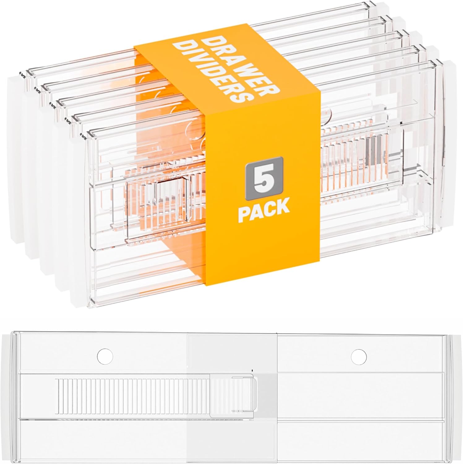 

5 Pack 6 Acrylic Drawer Dividers, Adjustable 12.3-18 , Clear Closet Organizers for Clothes, Underwear, Kitchen & Office