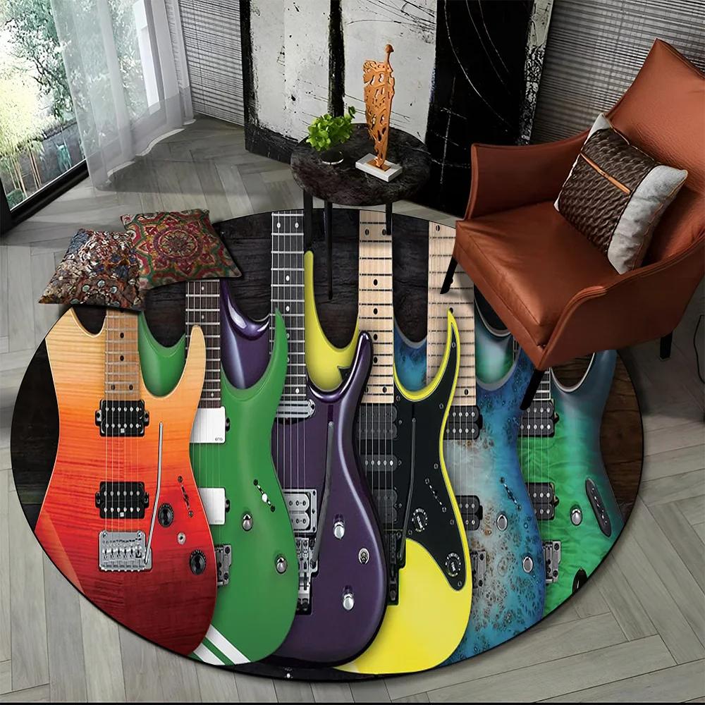 Elektrische Gitarre Klassische Gitarre Runder Teppich für Wohnzimmer Schlafzimmer Kinderzimmer Dekoration, Haustierbereich Teppich Rutschfeste Bodenmatte