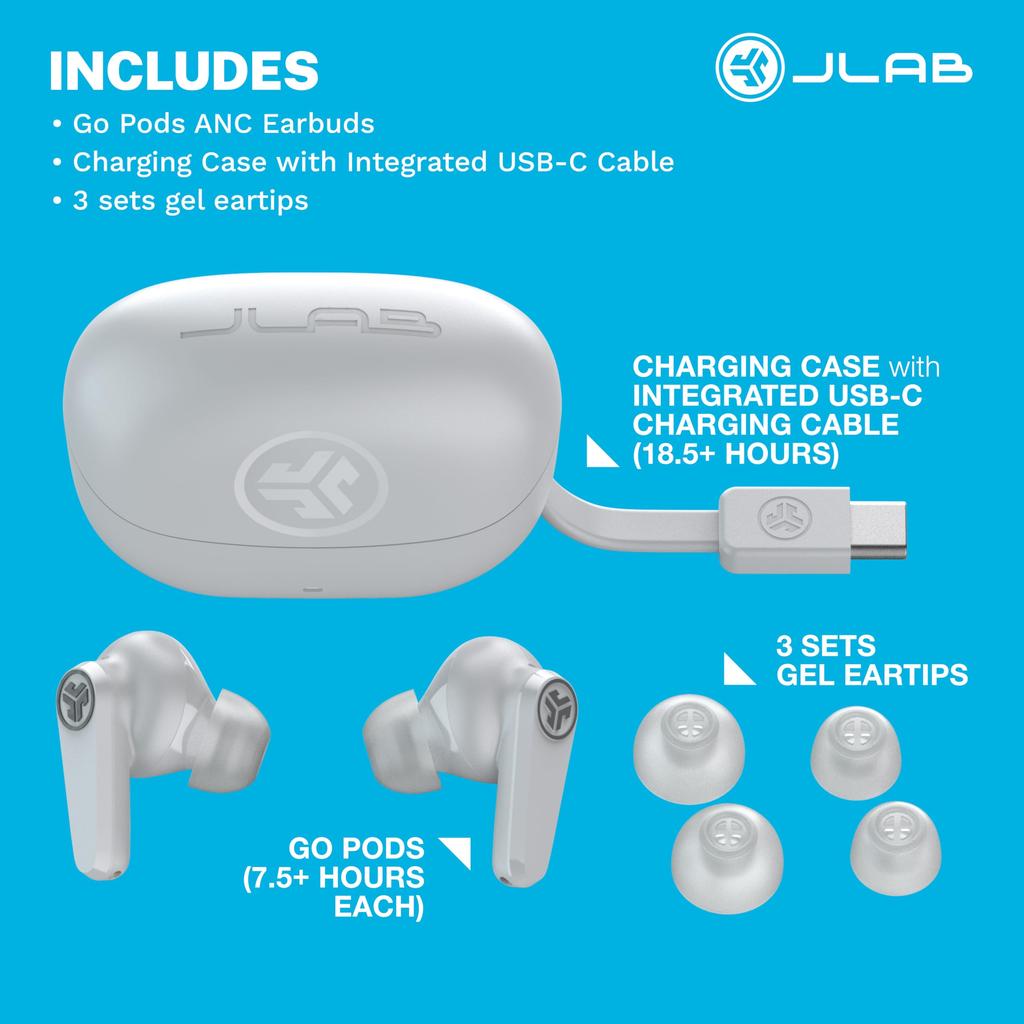 JLab Go Pods ANC True Wireless Earbuds, Cloud White