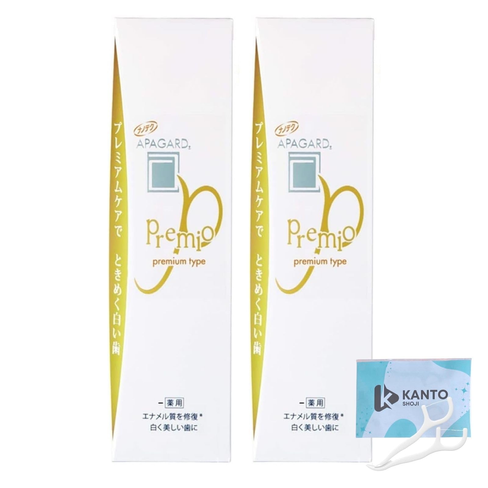 

Apagard Premio [53g x 2-pack] Whitening toothpaste with 2 dental floss