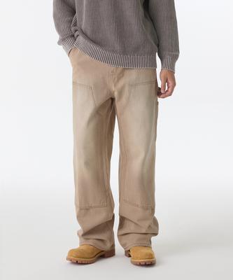 Pantalon Carpenter Large à Double Genou Pigmenté Denim [Beige]